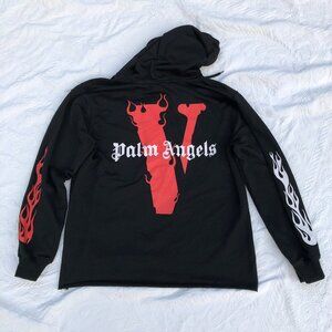 VLONE X Palm Angel Black Red Flames Hoodie Mens Medium
